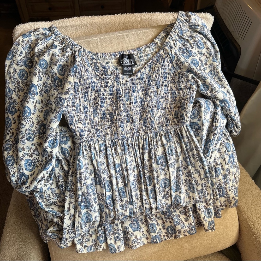 Floral Blue and White Smocked Dress